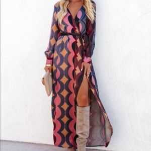 Mod Pattern Wrap Maxi Dress